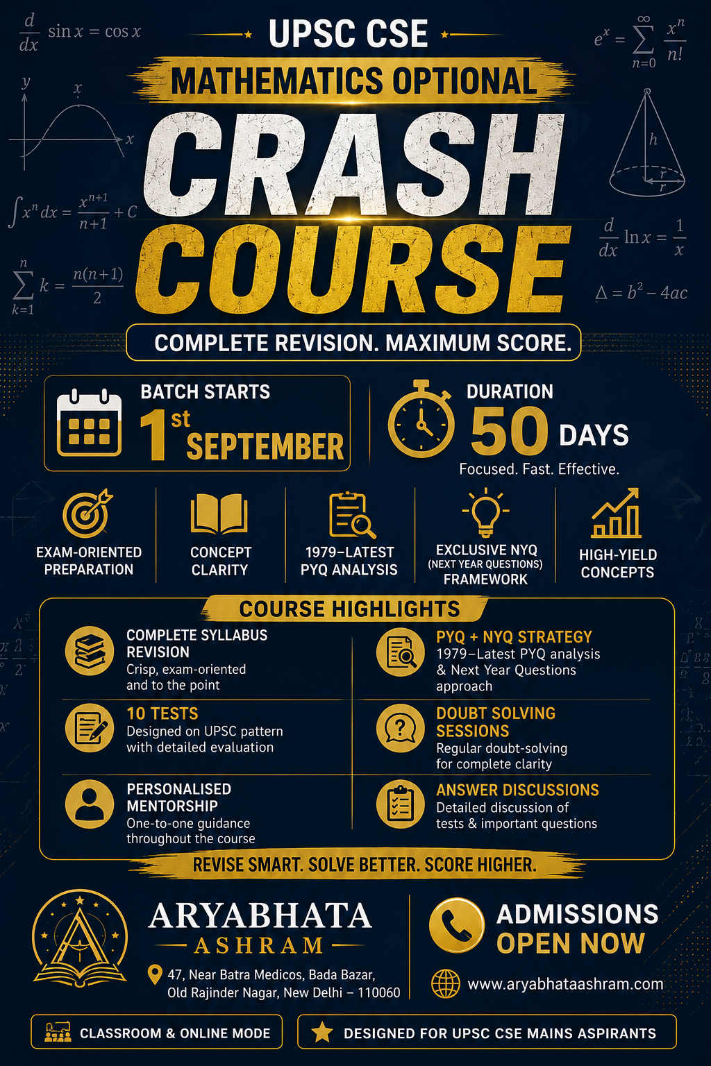 Crash Course for maths (optional)2026(50 classes + 10 test)